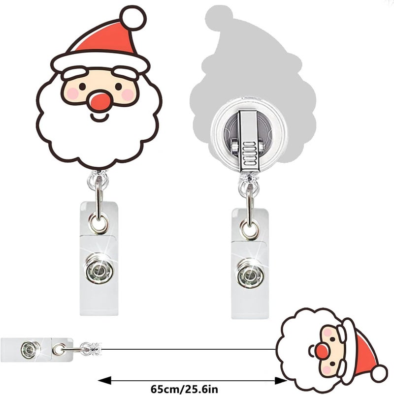 NSSHEL Christmas Badge Reels Retractable Badge Holder Nurses ID Badge Clip Cute Cartoon Christmas Santa Claus ID Badge Holder with Swivel Alligator Clip Decorative for Nurse, Office Worker, Teacher, Student - Image 3